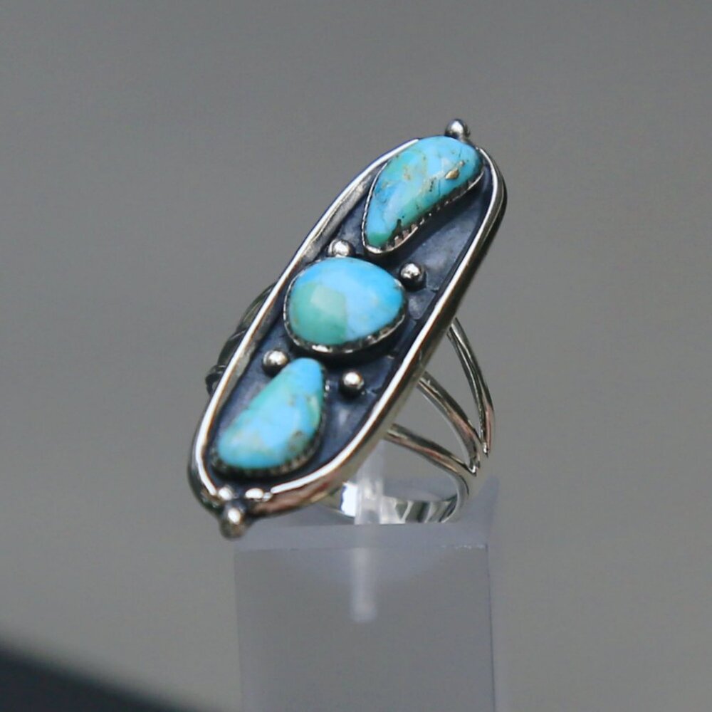 Artisan ✦ Santa Fe Style Ring ✦ Kingman Turquoise 9.00ctw 925 Southwest Size 9 - Picture 7 of 10